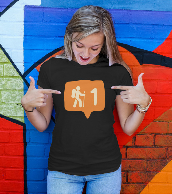 Hiking Notification Symbol With Backpack And Pole T-Shirt