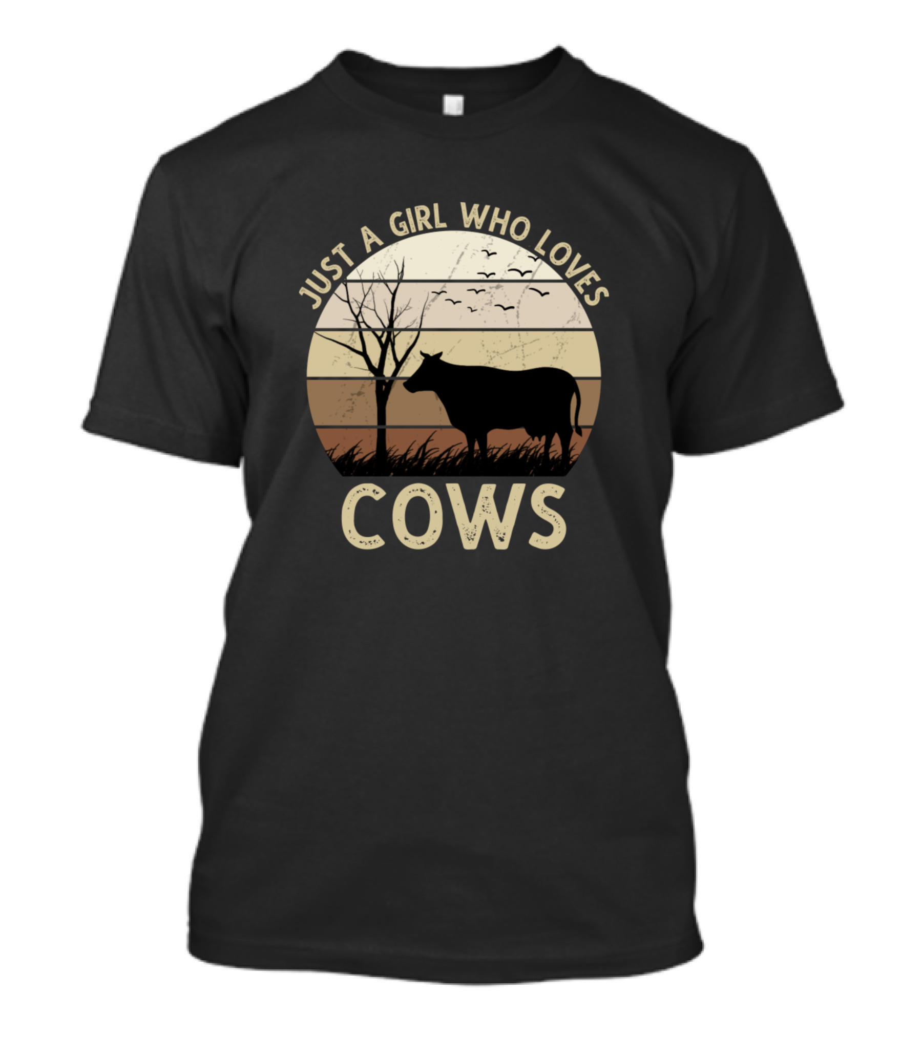 Just A Girl Who Loves Cows Silhouette With Sunset And Tree T-Shirt