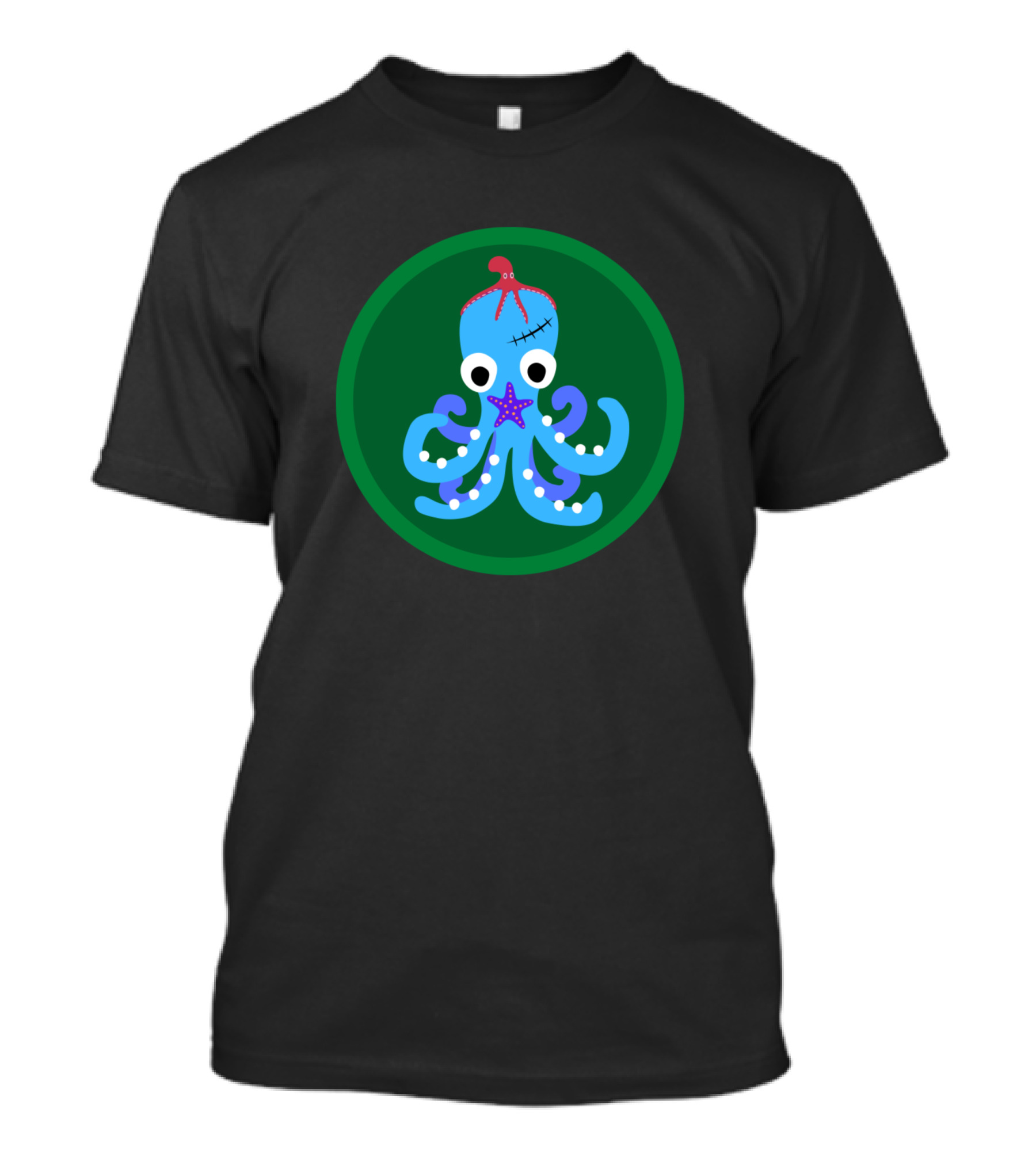 La Petite Pieuvre Bleue Octopus With Star Mark In Green Circle T-Shirt