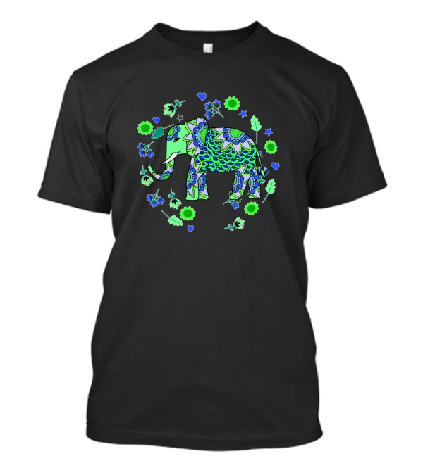 Mandala Elephant Circle Of Flowers And Hearts T-Shirt