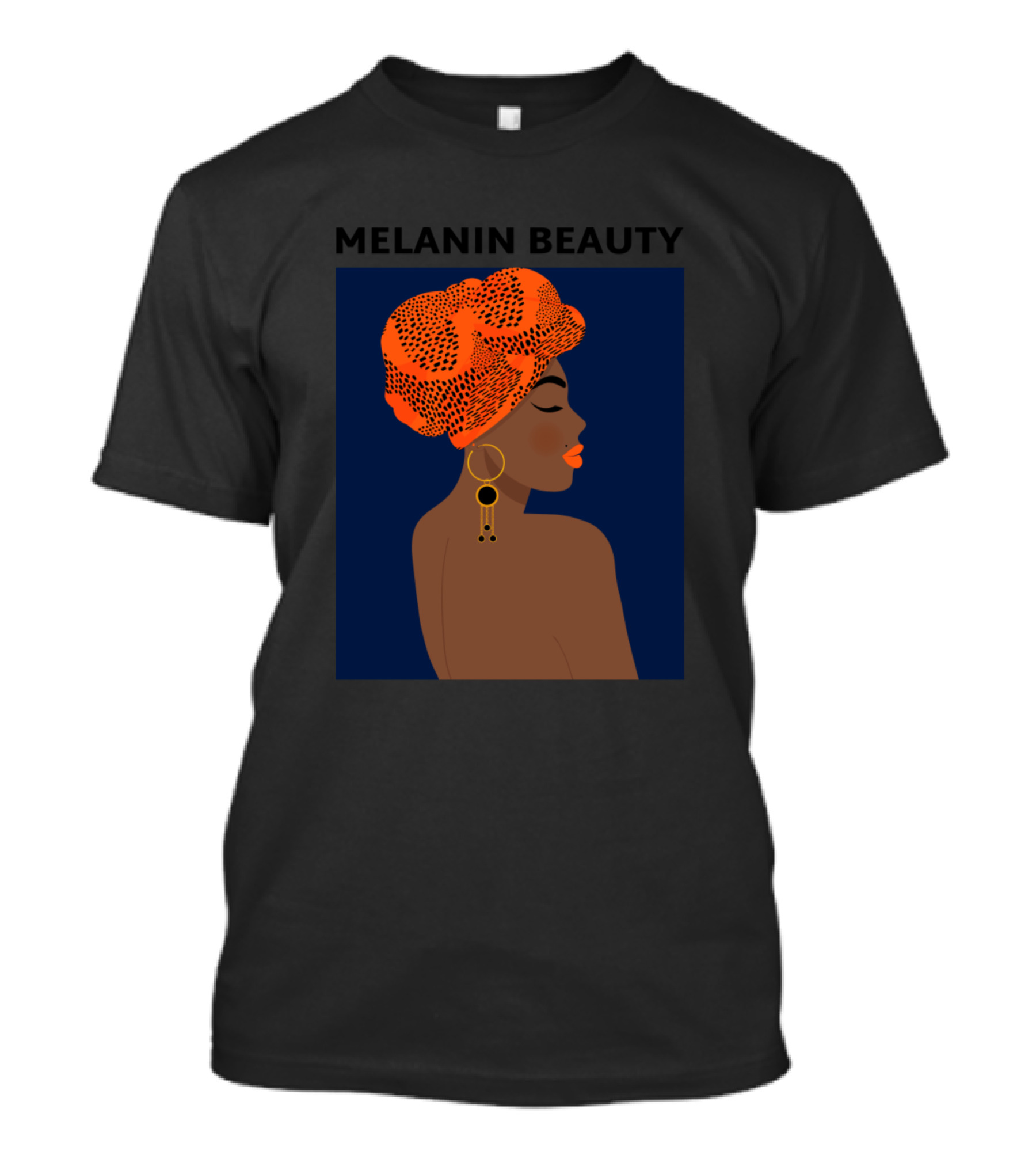 Melanin Beauty Side Profile With Orange Headwrap And Gold Earrings T-Shirt