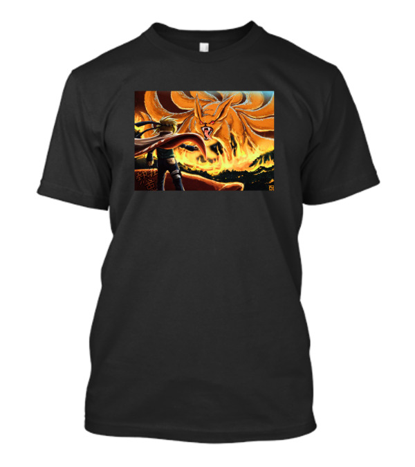 Minato And Kurama Epic Fiery Battle Scene With Ninja In Action T-Shirt