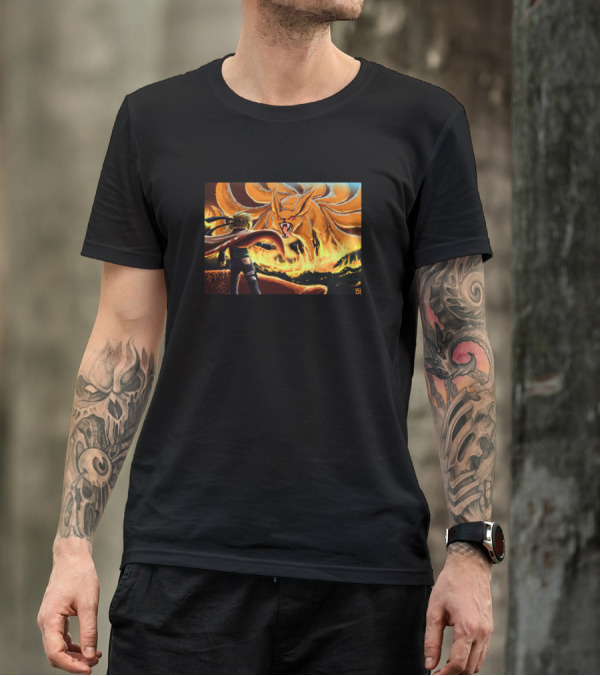 Minato And Kurama Epic Fiery Battle Scene With Ninja In Action T-Shirt