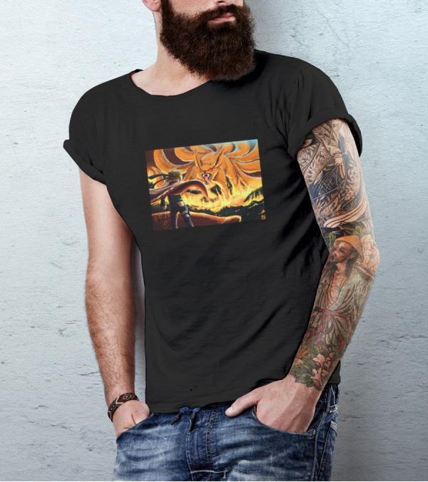 Minato And Kurama Epic Fiery Battle Scene With Ninja In Action T-Shirt
