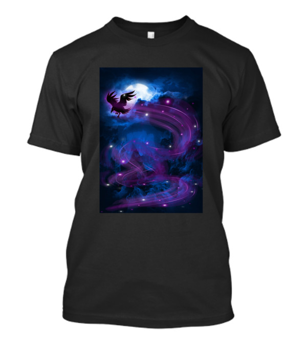 Moonlit Night Enchanted Raven In Twirling Purple Galaxy T-Shirt