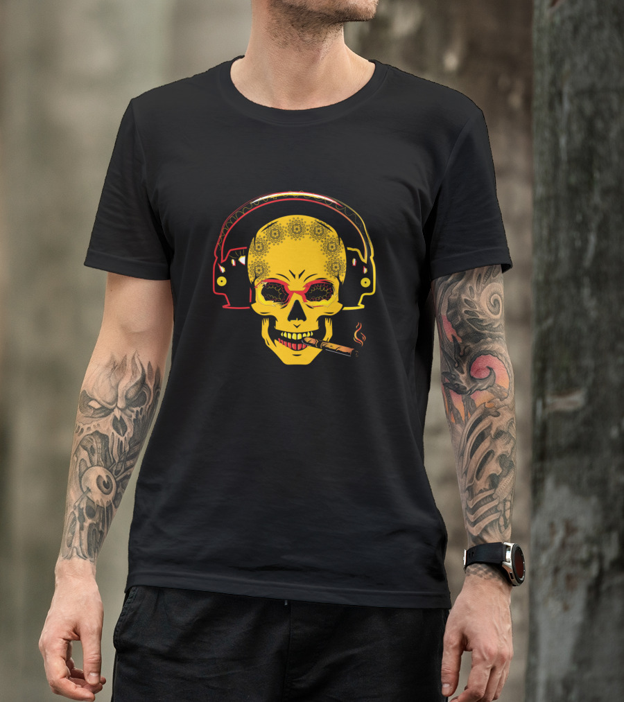 Musical Skull With Headphones And Cigar T-Shirt