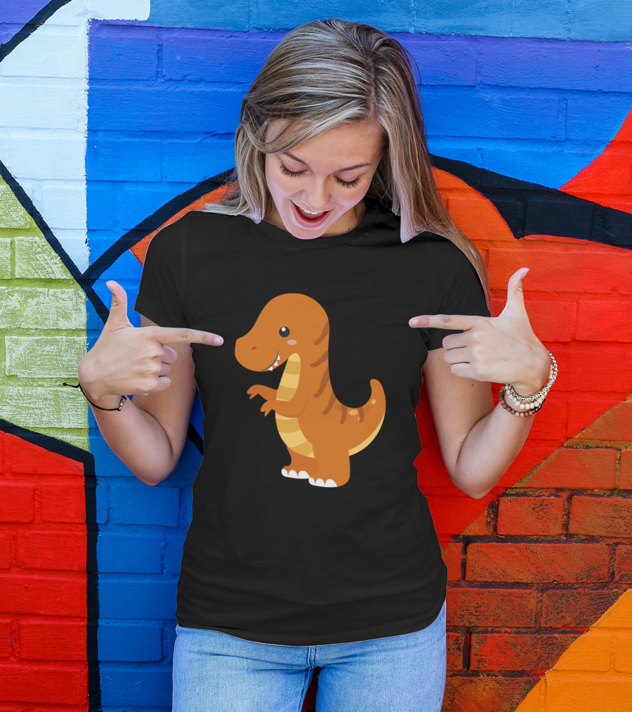 Orange Tyrannosaurus Rex Cartoon T-Shirt