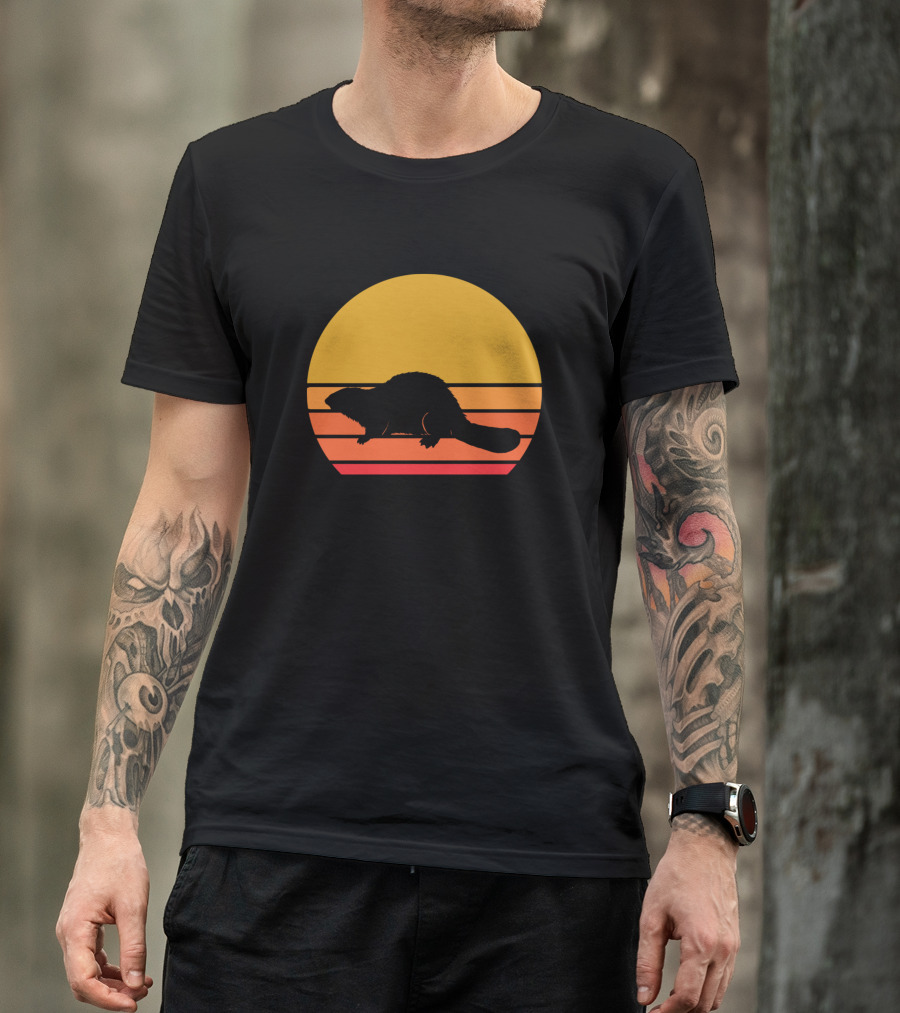 Retro Sun Beaver Silhouette Sunset Vintage T-Shirt
