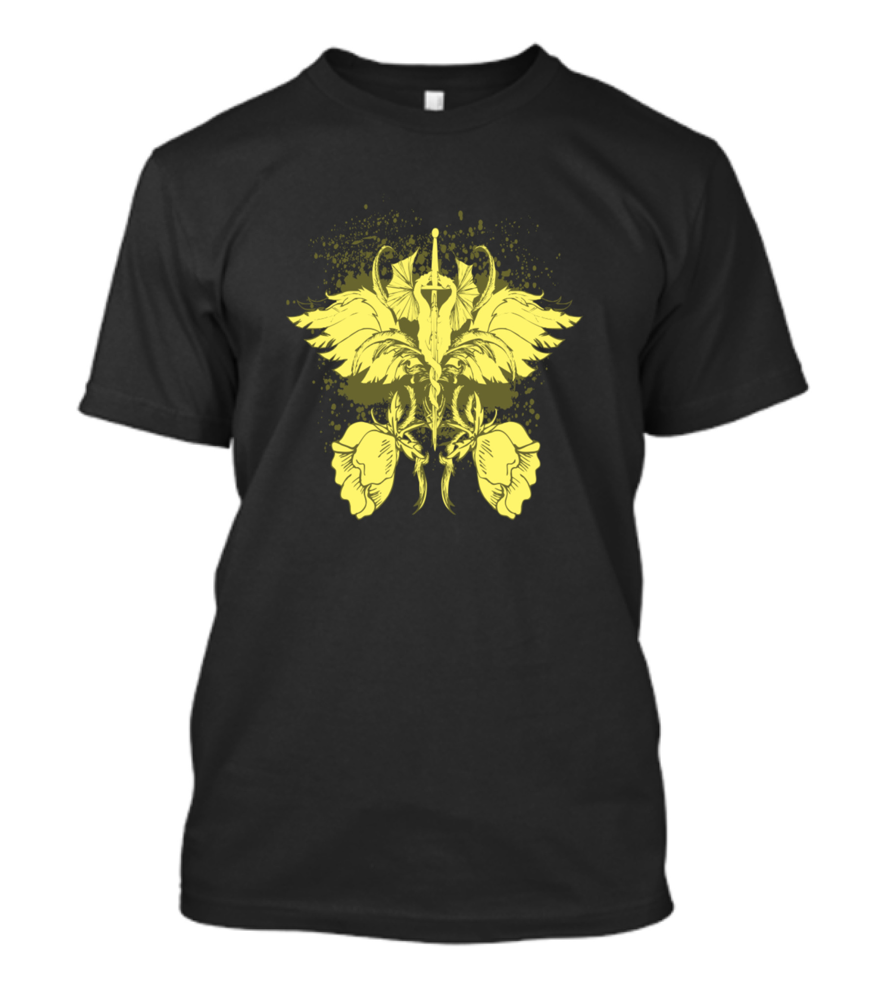 Sword And Wings Rose Badge Yellow Emblem T-Shirt