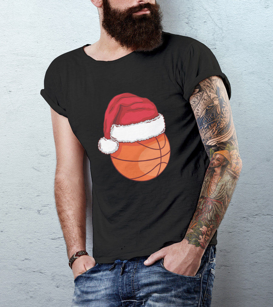 Santa Hat On Basketball T-Shirt