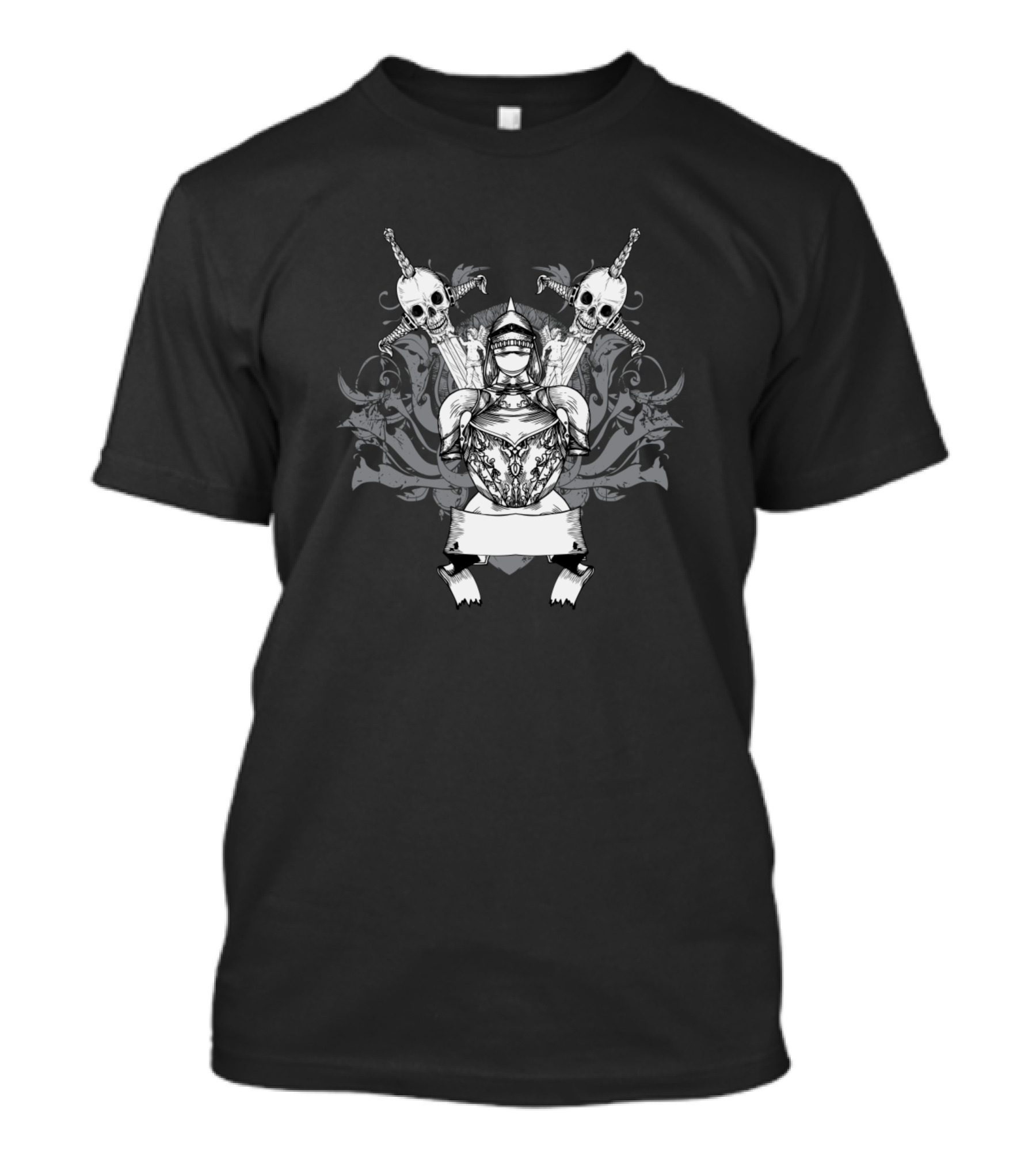 Skull Warrior Badge Dual Crossed Swords Emblem T-Shirt