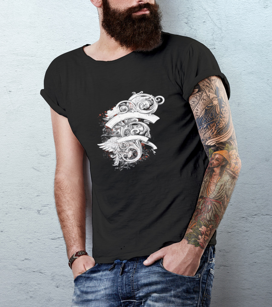 The Badge Ornate Scrollwork And Wings T-Shirt