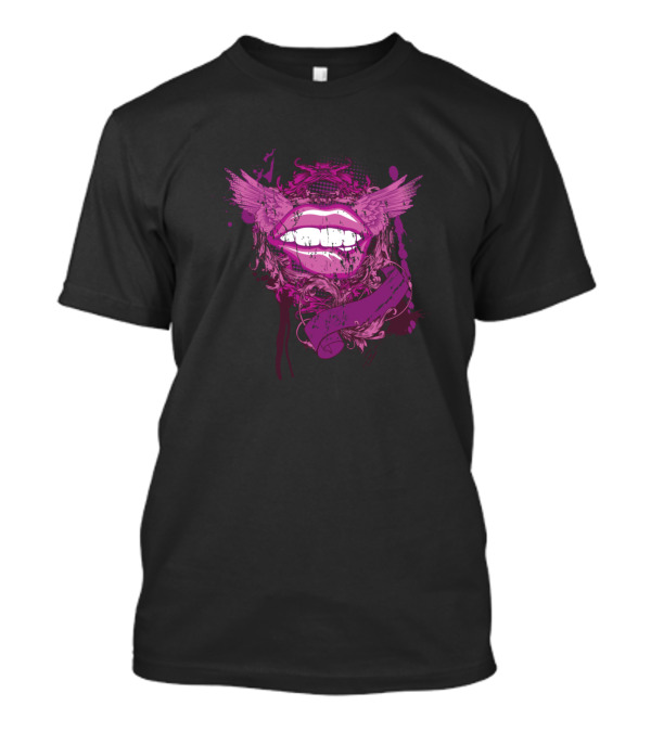 Unicorn Smile Winged Lips Artistic Pink T-Shirt