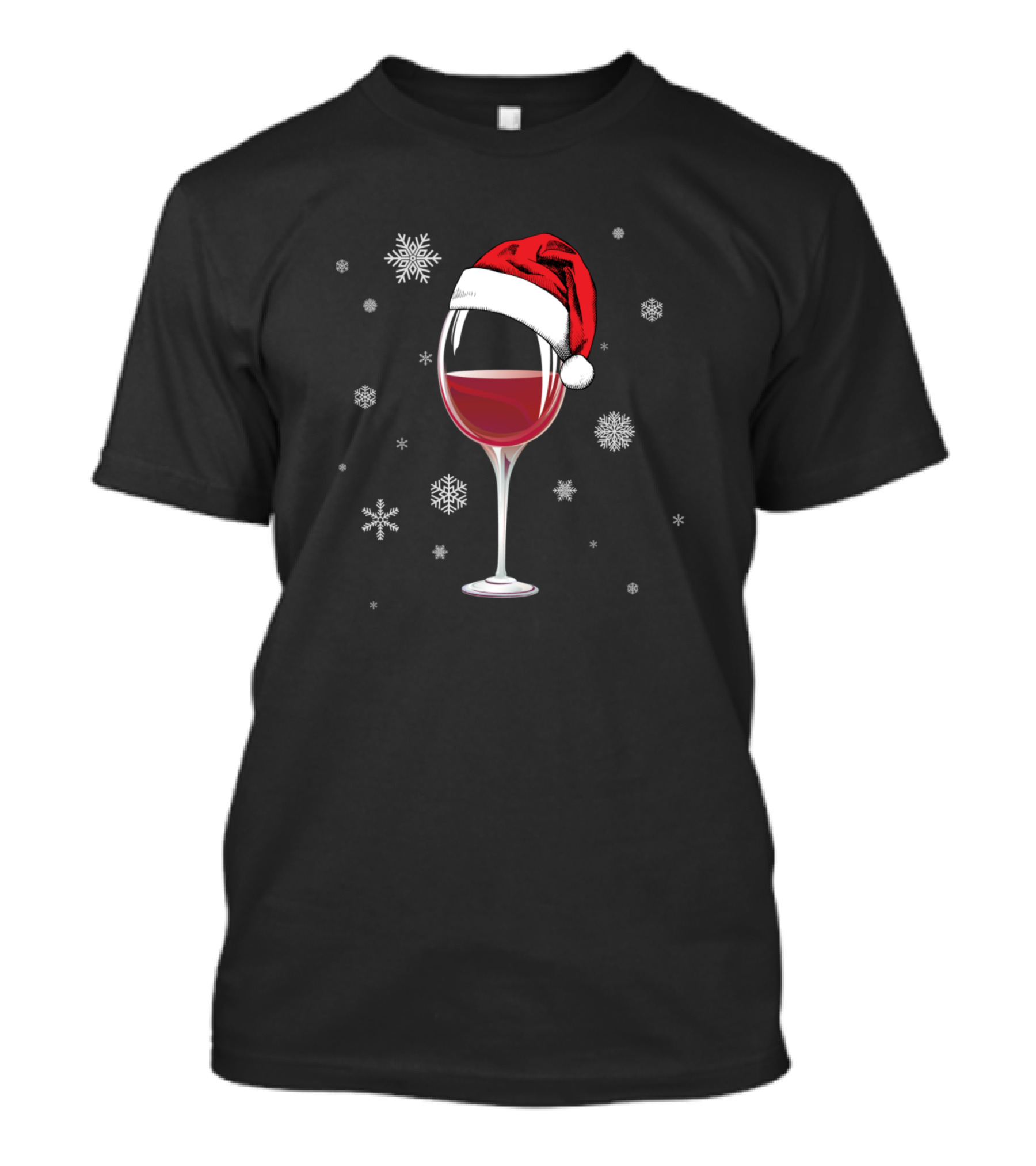 Wine Christmas Santa Hat Snowflakes T-Shirt