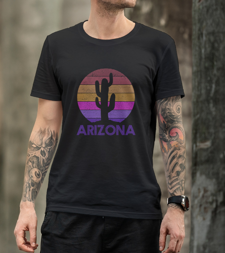 Retro Arizona Cactus Sunset Stripes Vintage T-Shirt