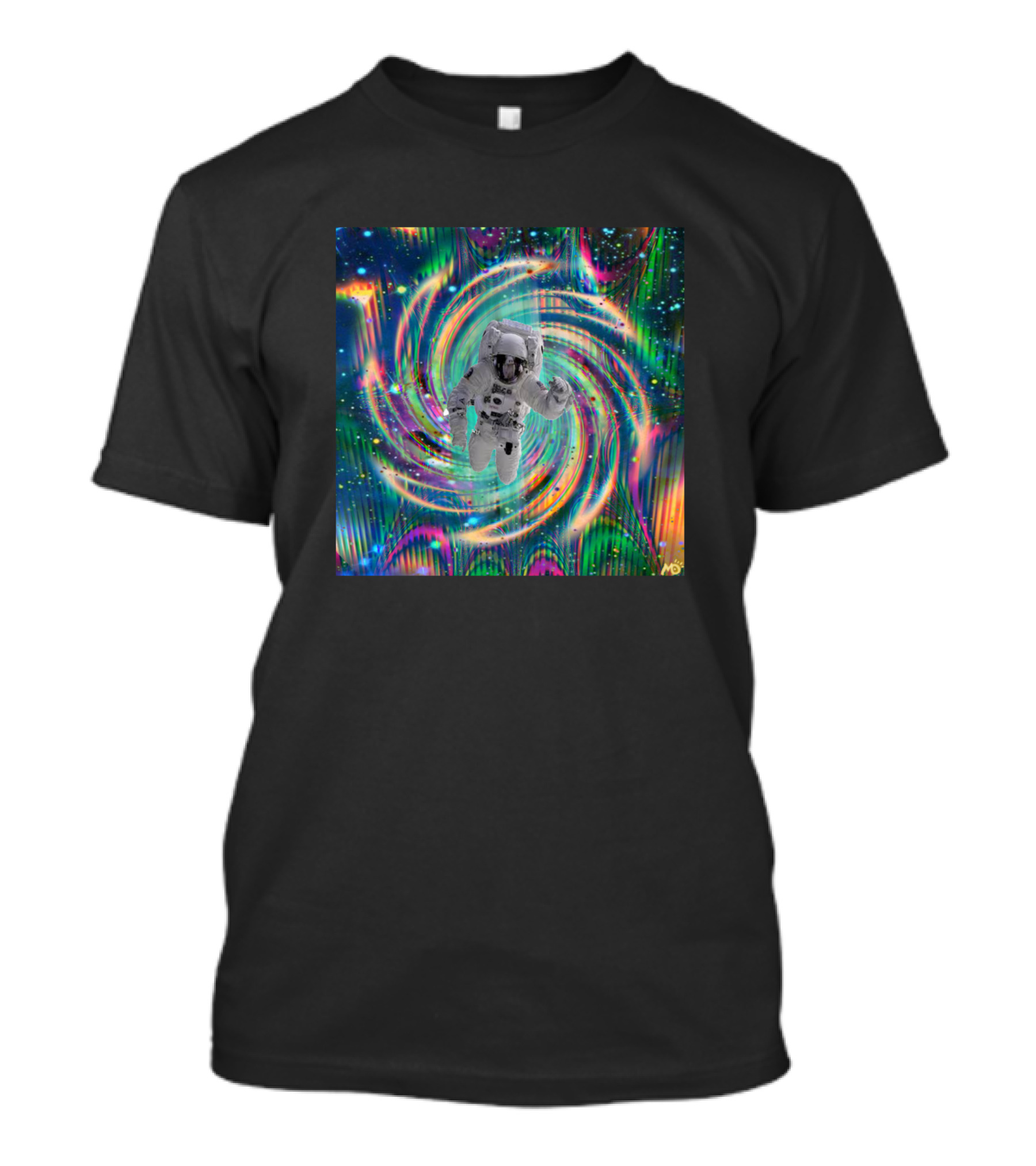 Astronaut In Cosmic Wormhole Vortex With Rainbow Swirls And Stars T-Shirt