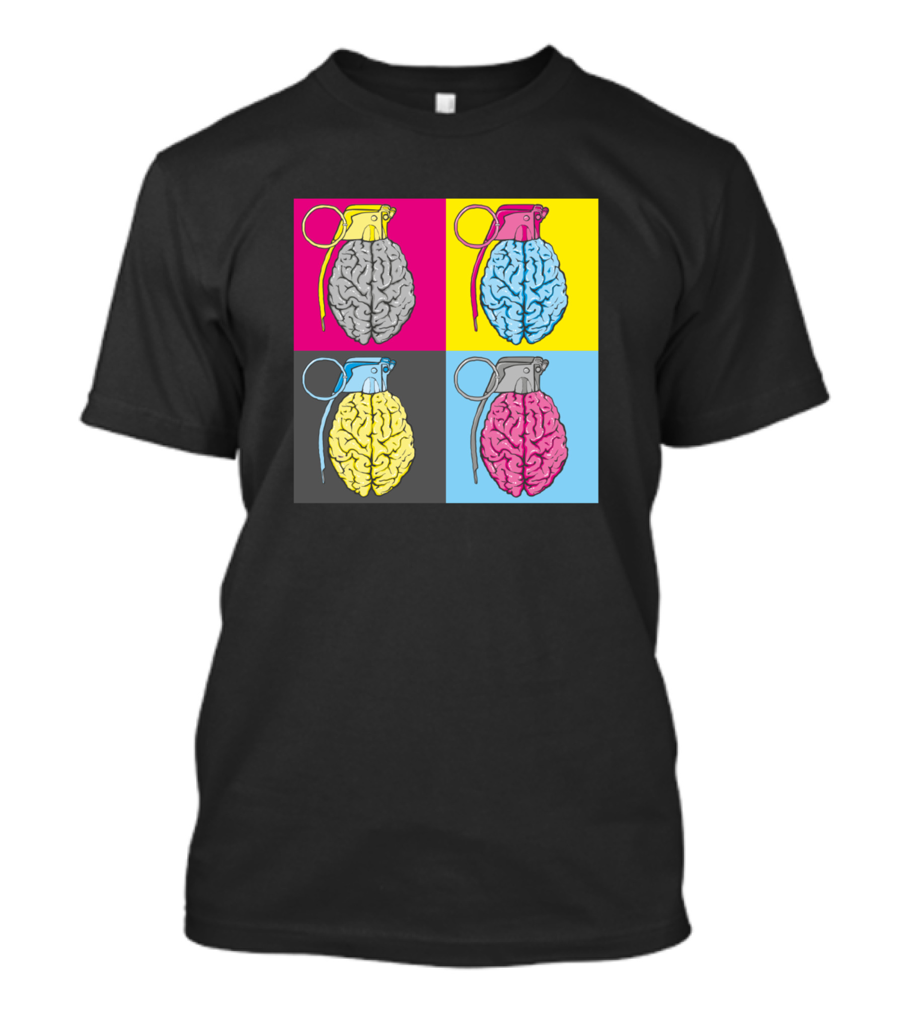 Brain War Pop Art Grenade Brain Quadrant T-Shirt