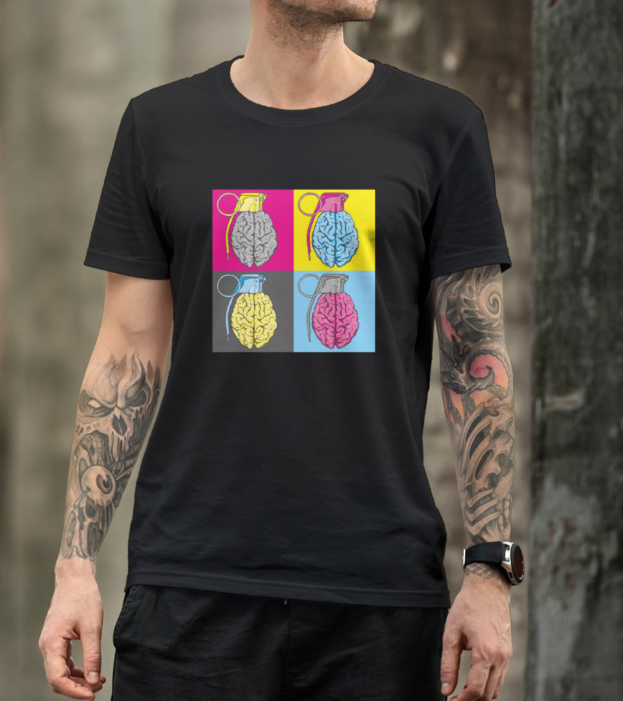 Brain War Pop Art Grenade Brain Quadrant T-Shirt