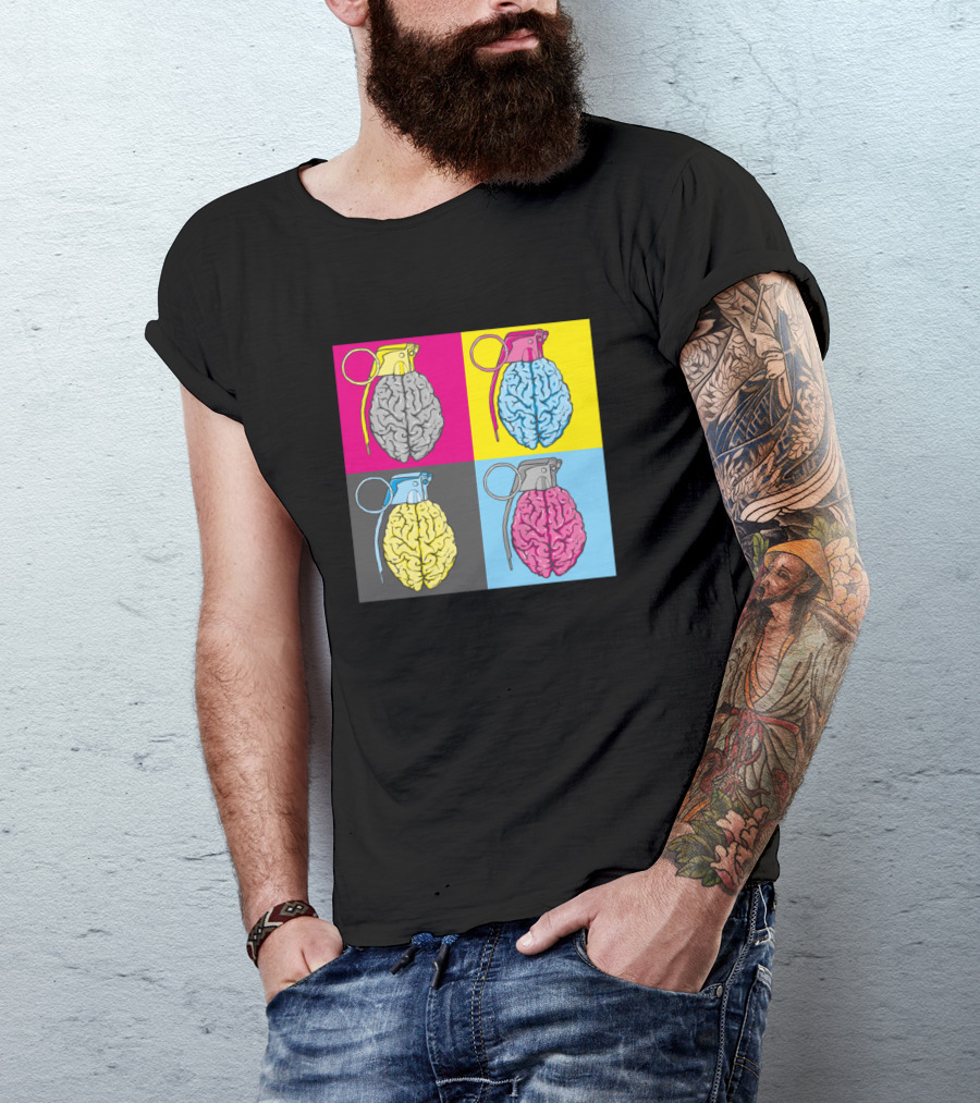 Brain War Pop Art Grenade Brain Quadrant T-Shirt