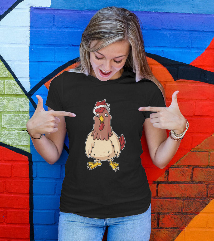 Christmas Chicken Santa Hat Holiday Humor T-Shirt