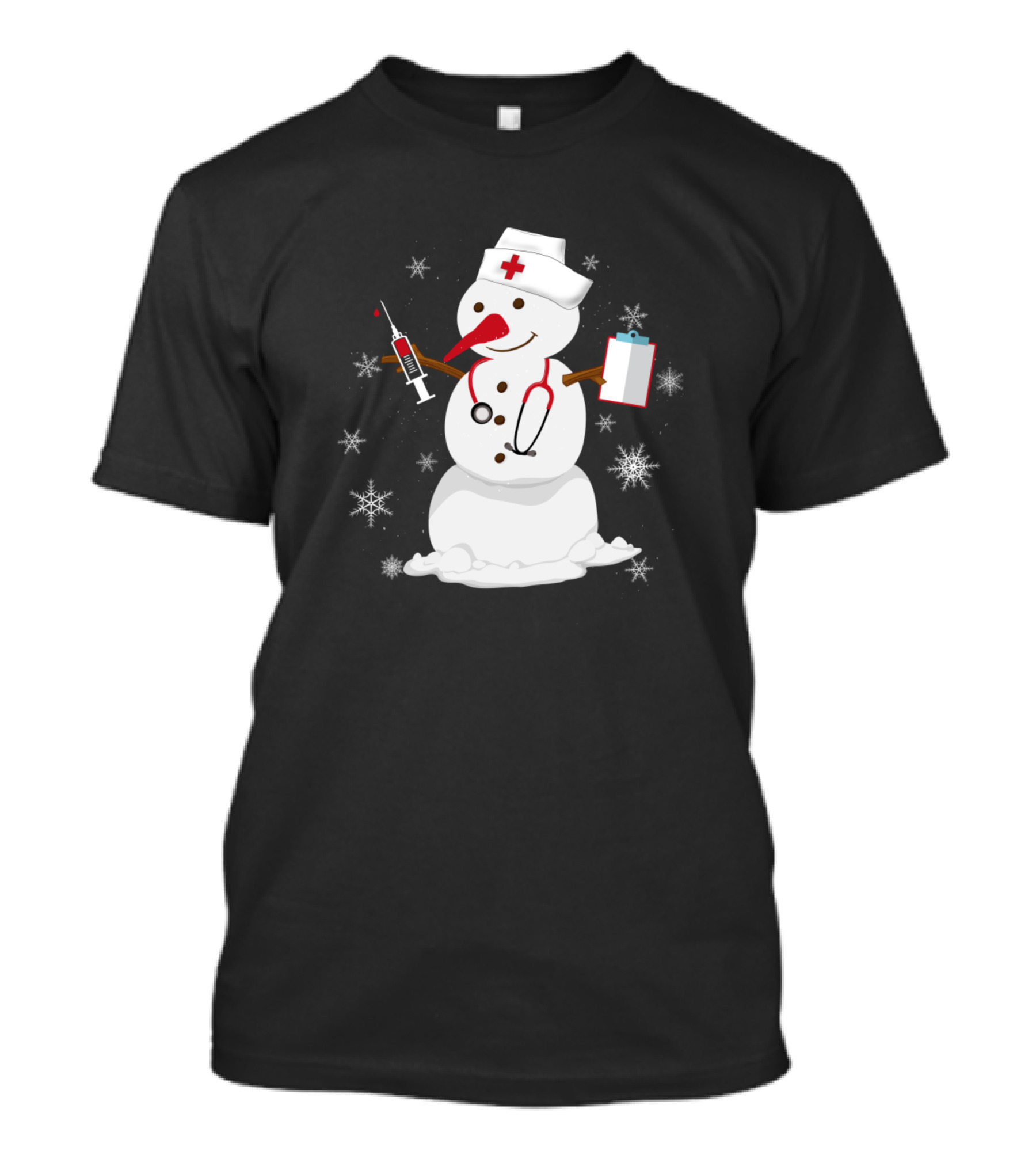 Cute Nurse Cute Christmas Holiday Snowman Stethoscope Clipboard Syringe T-Shirt