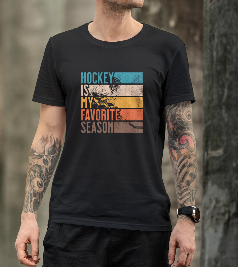 Hockey Is My Favorite Season Distressed Vintage Hockey Player Retro Stripes T-Shirt