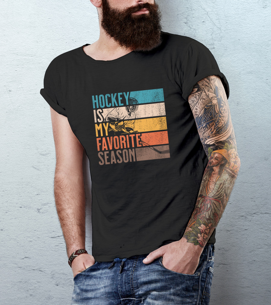 Hockey Is My Favorite Season Distressed Vintage Hockey Player Retro Stripes T-Shirt