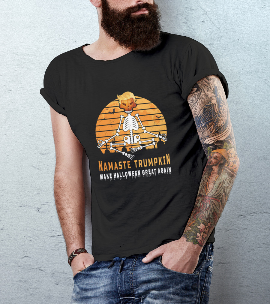 Namaste Trumpkin Skeleton Yoga Halloween Make Halloween Great Again T-Shirt