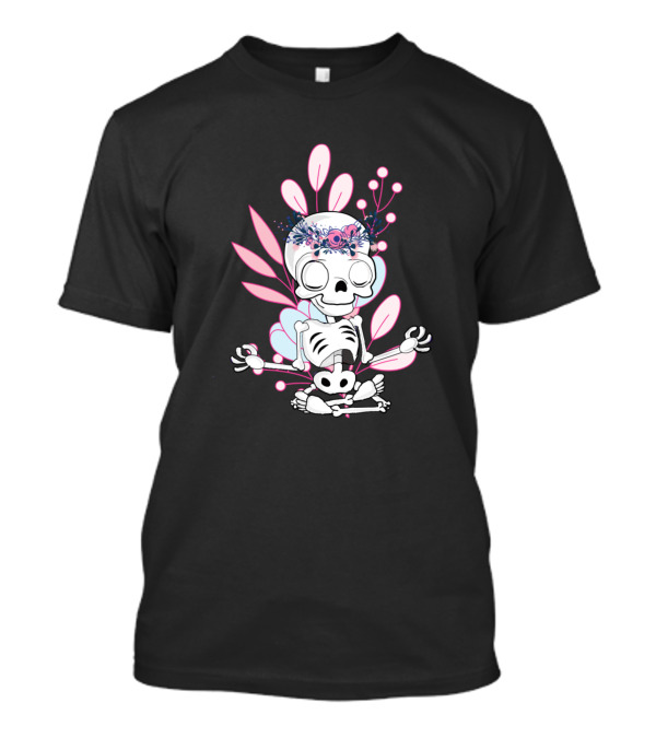 Love Zen Yoga Skeleton Doing Yoga With Floral Elements T-Shirt