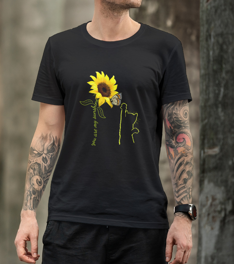 You Are My Sunshine Sunflower Butterfly Cat T-Shirt