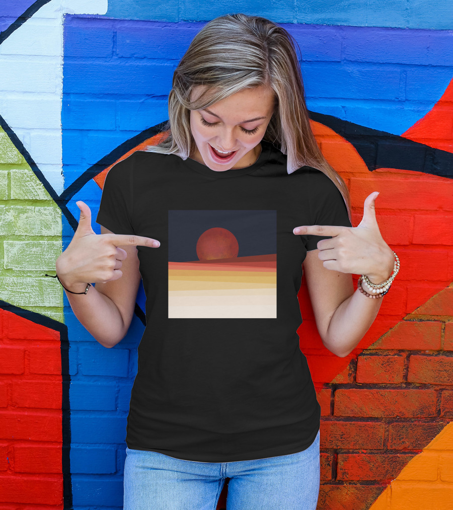 Red Moon Desert Landscape Horizon Sunset T-Shirt