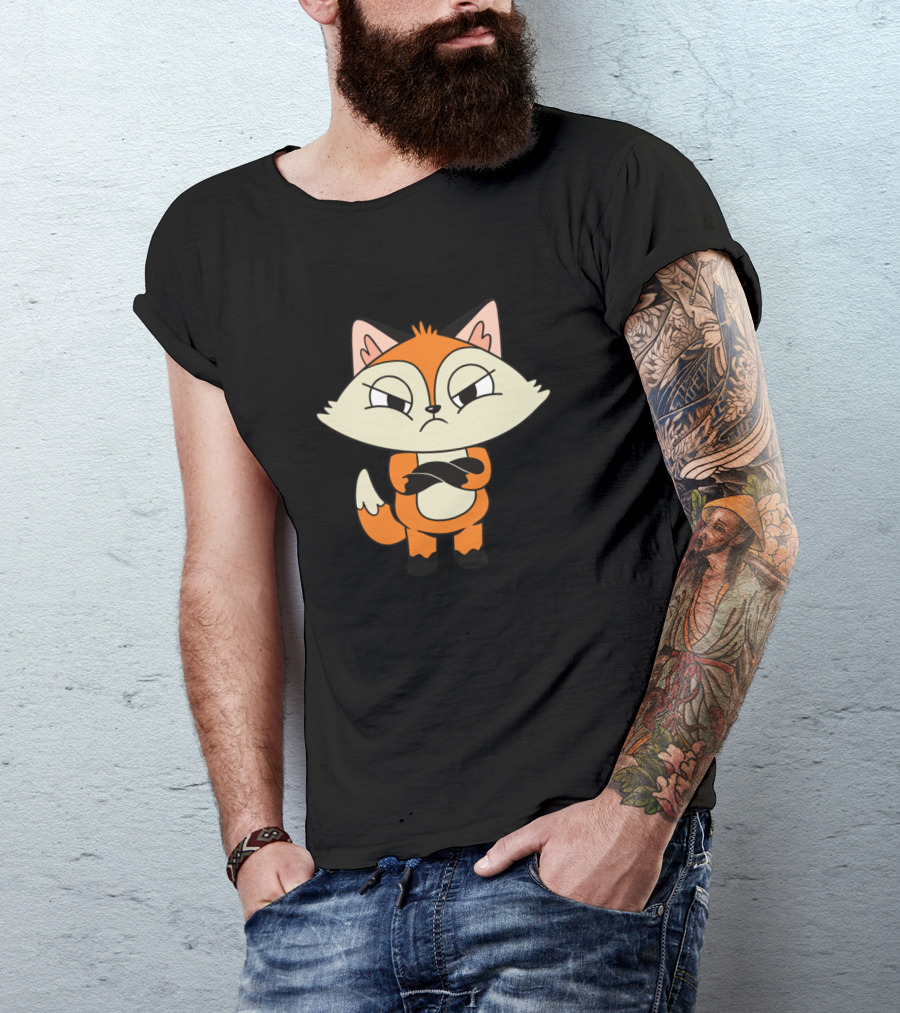 Angry Fox Crossed Arms Cartoon Character T-Shirt