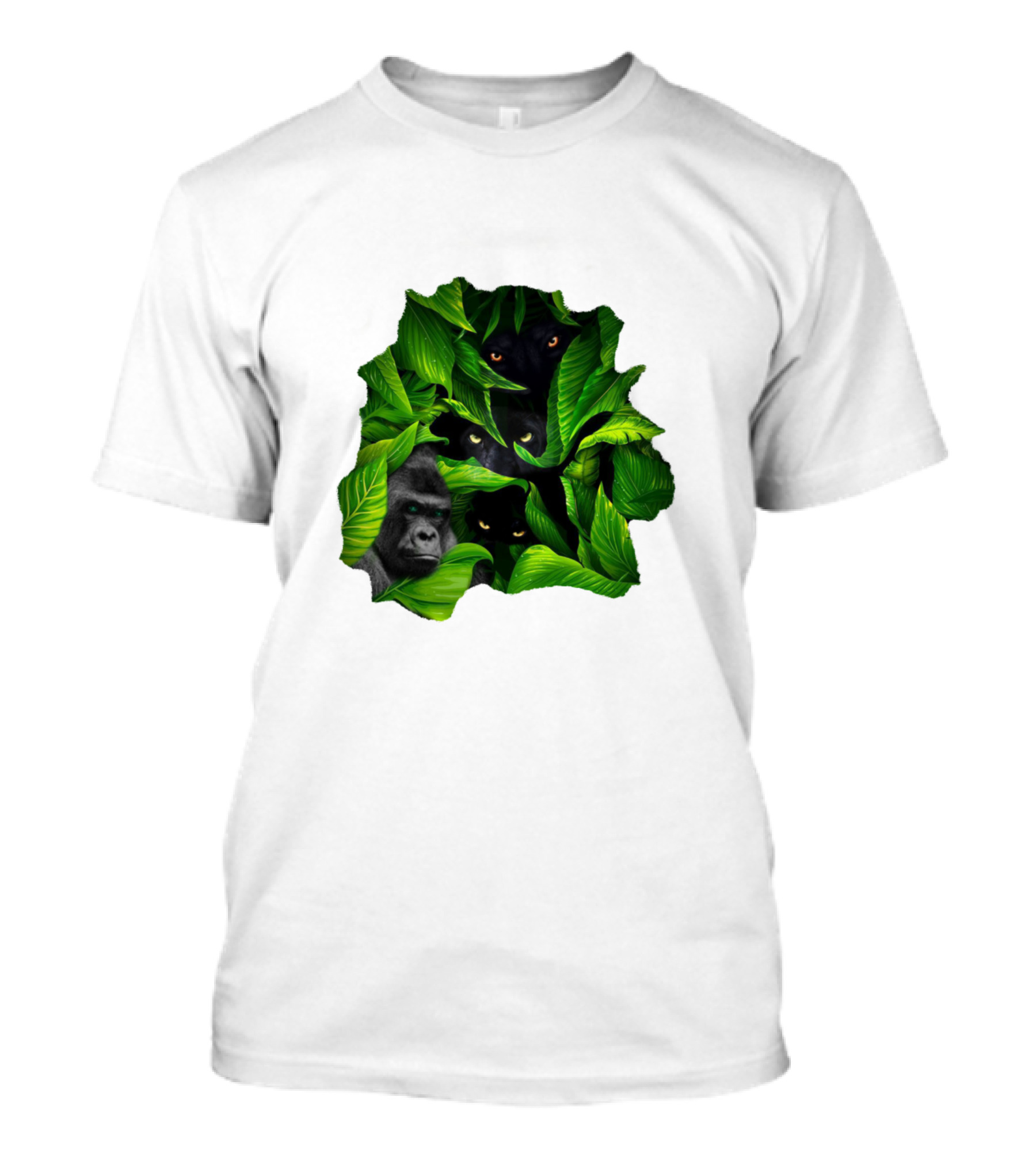 Jungle Eyes Gorilla And Panther Hidden In Leaves T-Shirt