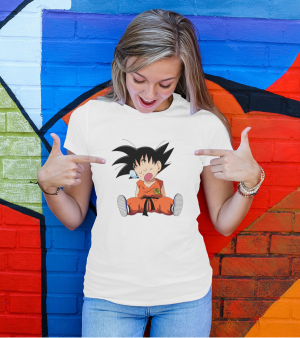 Kid Goku Sleeping Dragon Ball Z Sitting Kung Fu Gi Emblem T-Shirt
