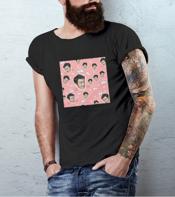 Lee Min Ho Smile Cute Pattern Faces Pink Background T-Shirt