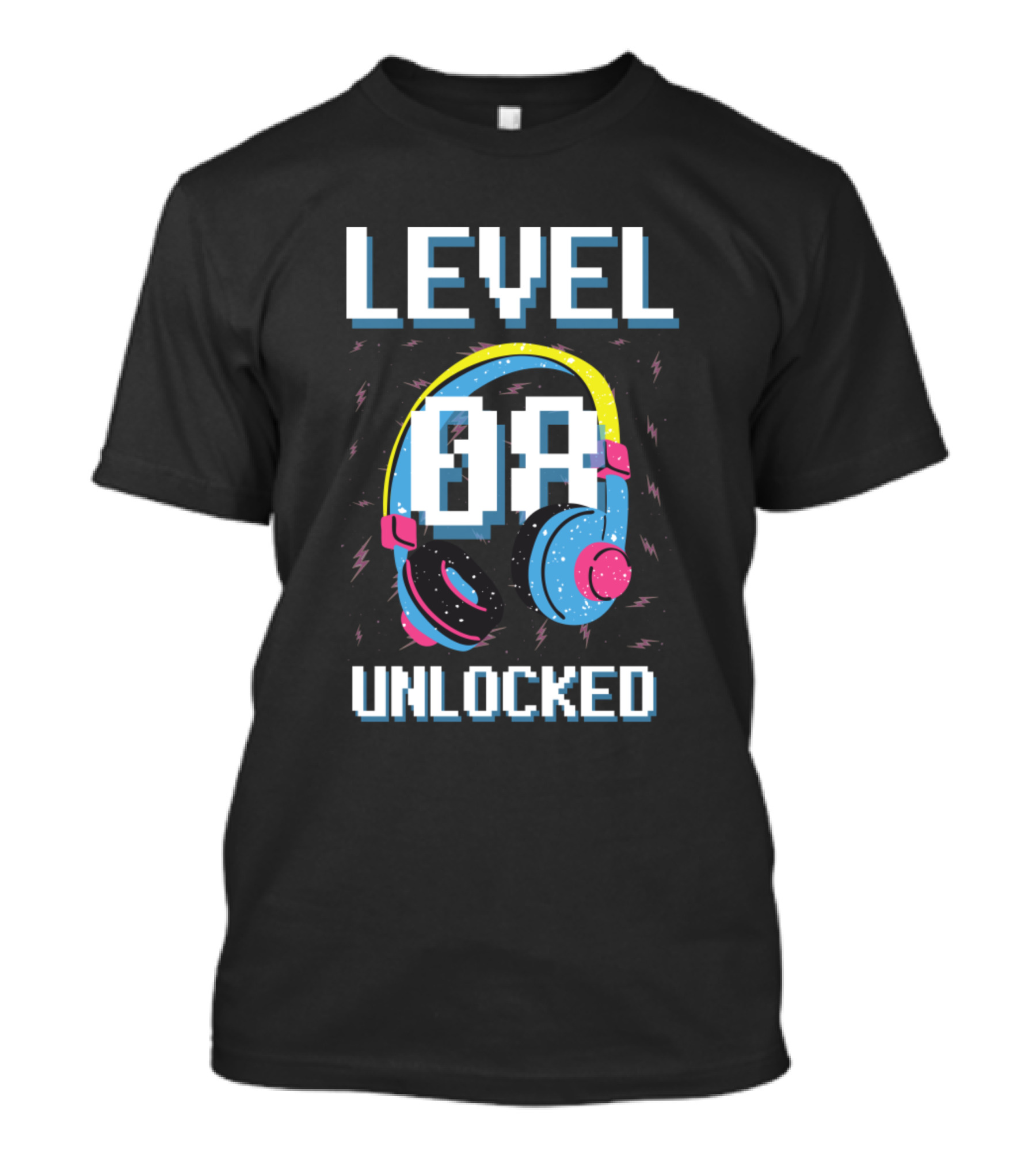 Level 08 Unlocked Gamer Birthday Headphones T-Shirt