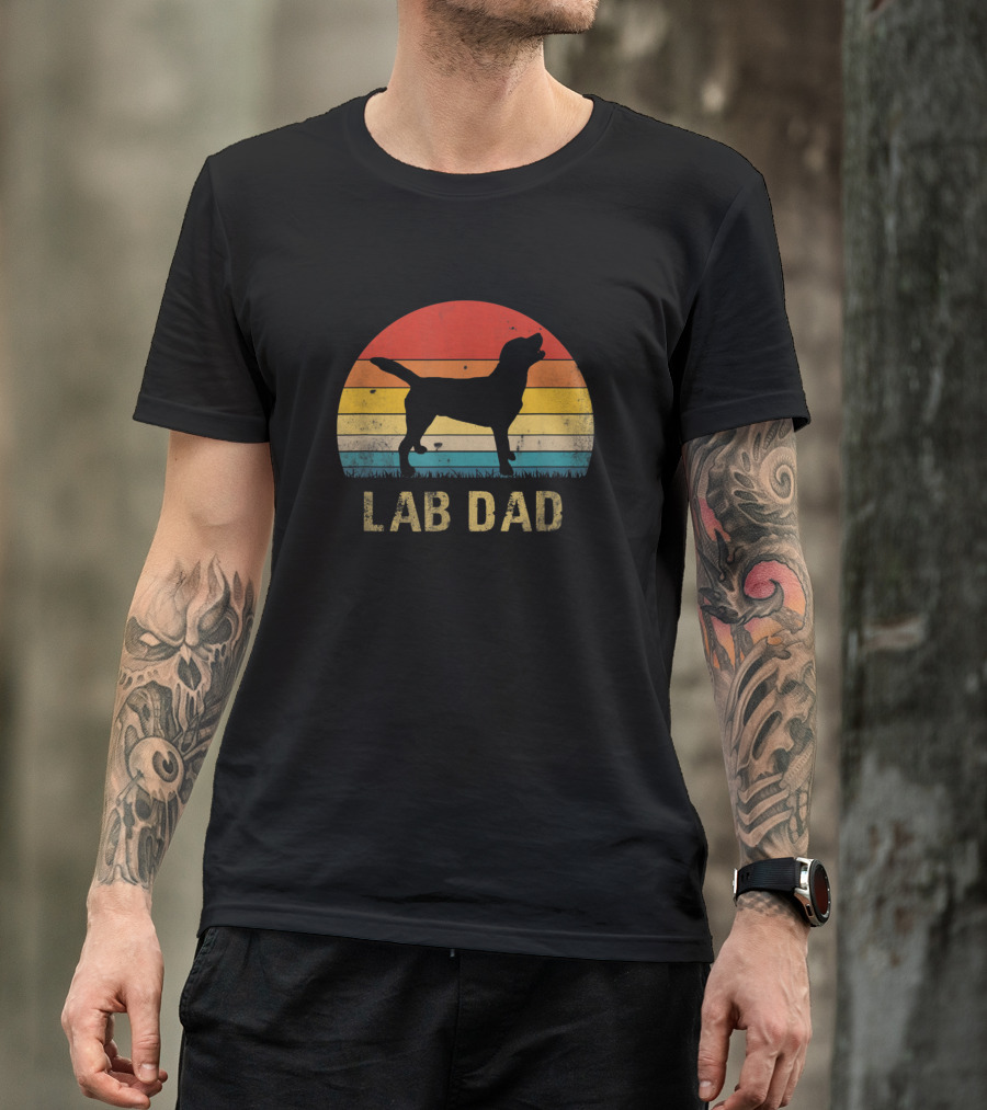 Mens Vintage Lab Dad Funny Labrador Retriever Dog Retro Sunset T-Shirt
