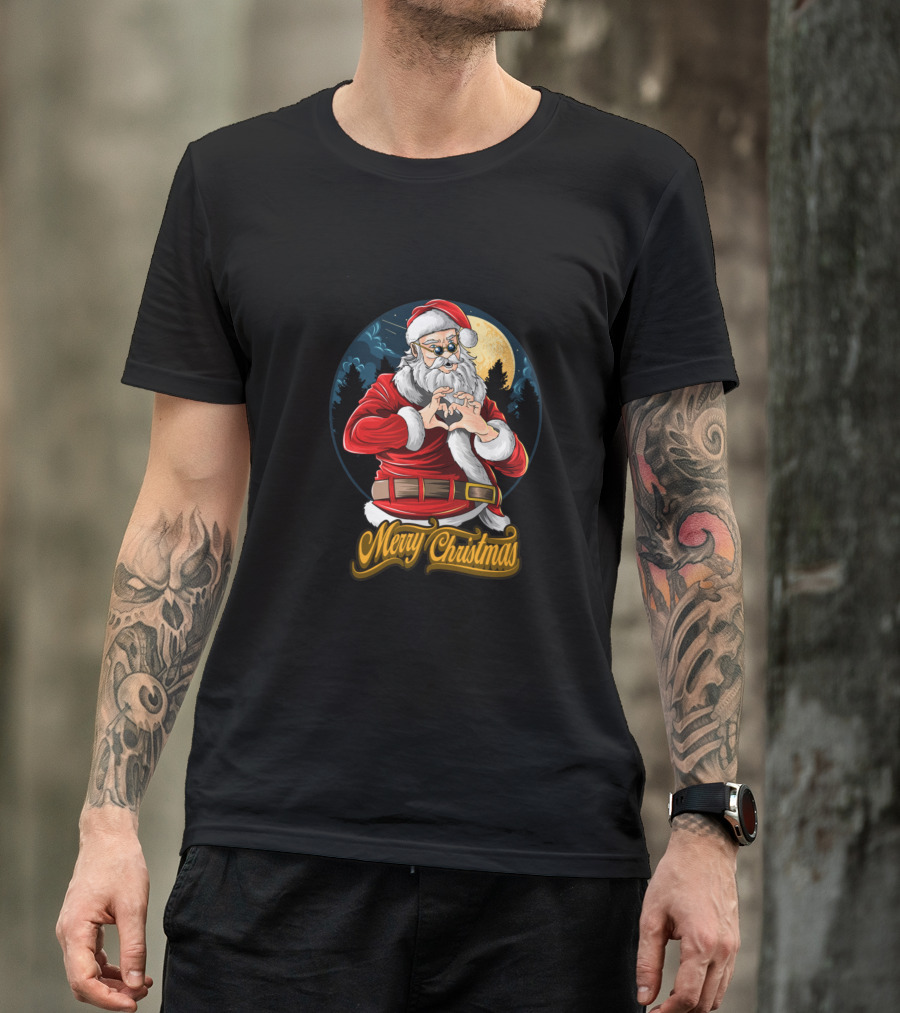 Merry Christmas Santa Claus Making Heart Gesture T-Shirt