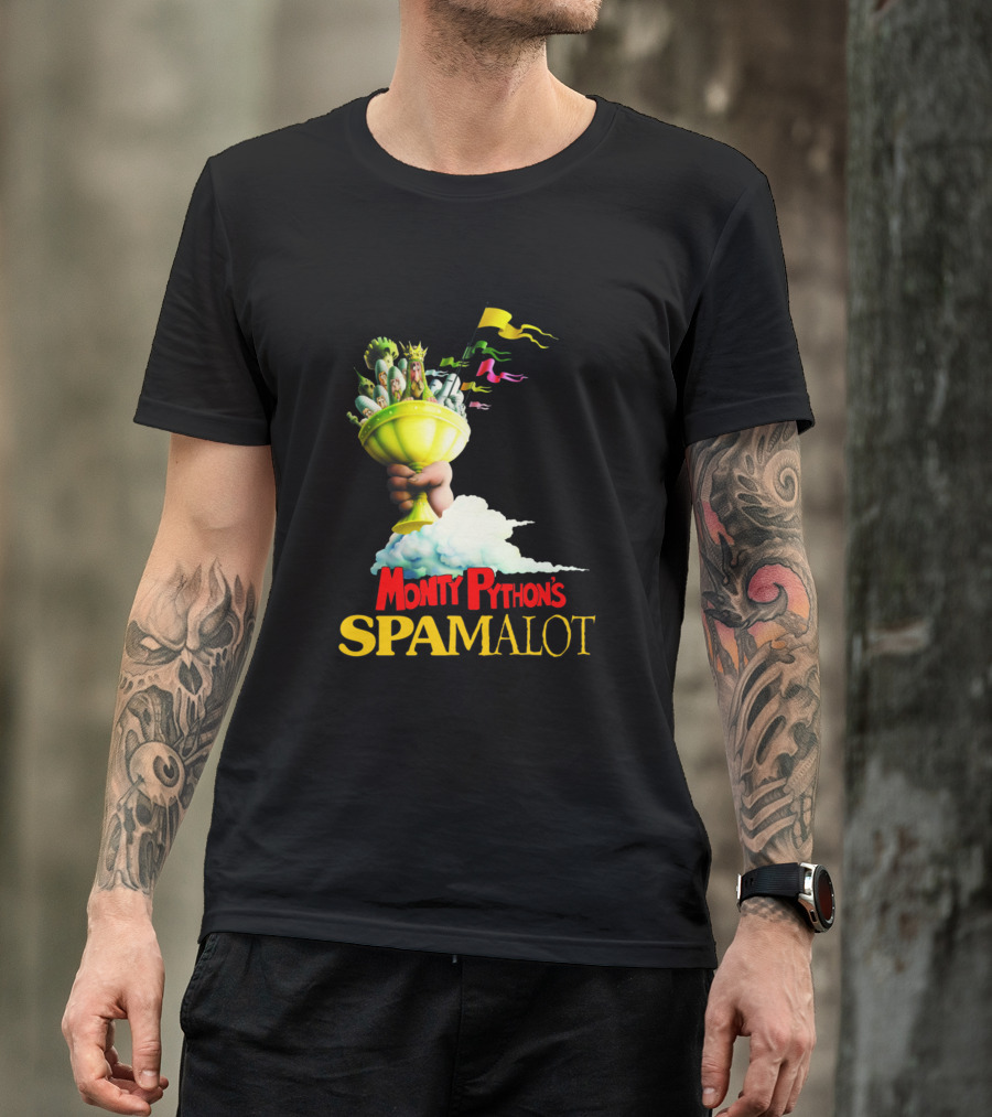 Monty Python's Spamalot Grail-Inspired Imagery With Colorful Flags T-Shirt