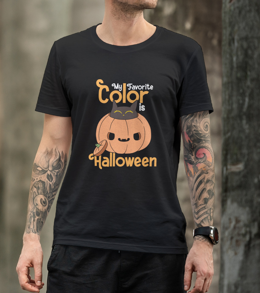 My Favorite Color Is Halloween Pumpkin Black Cat T-Shirt