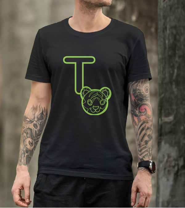 T Is For Tiger Neon Outline Design Tiger Face T-Shirt