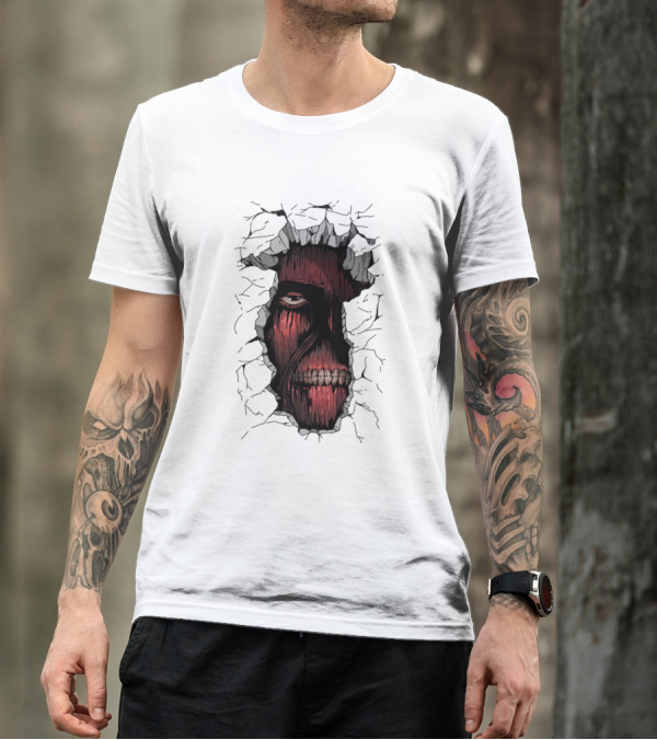 Colossal Titan Face Cracking Through Wall T-Shirt