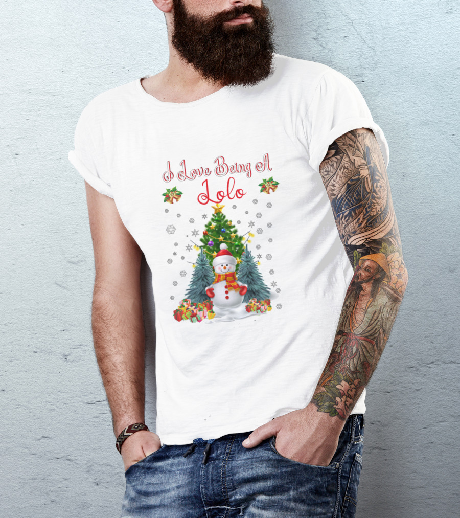 I Love Being A Lolo Snowman Christmas Tree Presents Snowflakes T-Shirt