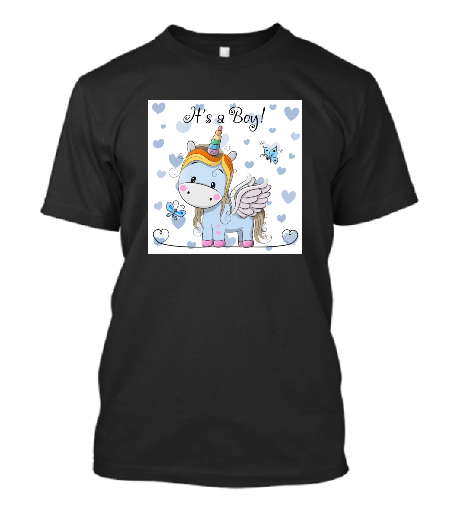 It's A Boy Unicorn Wings And Butterflies Hearts T-Shirt