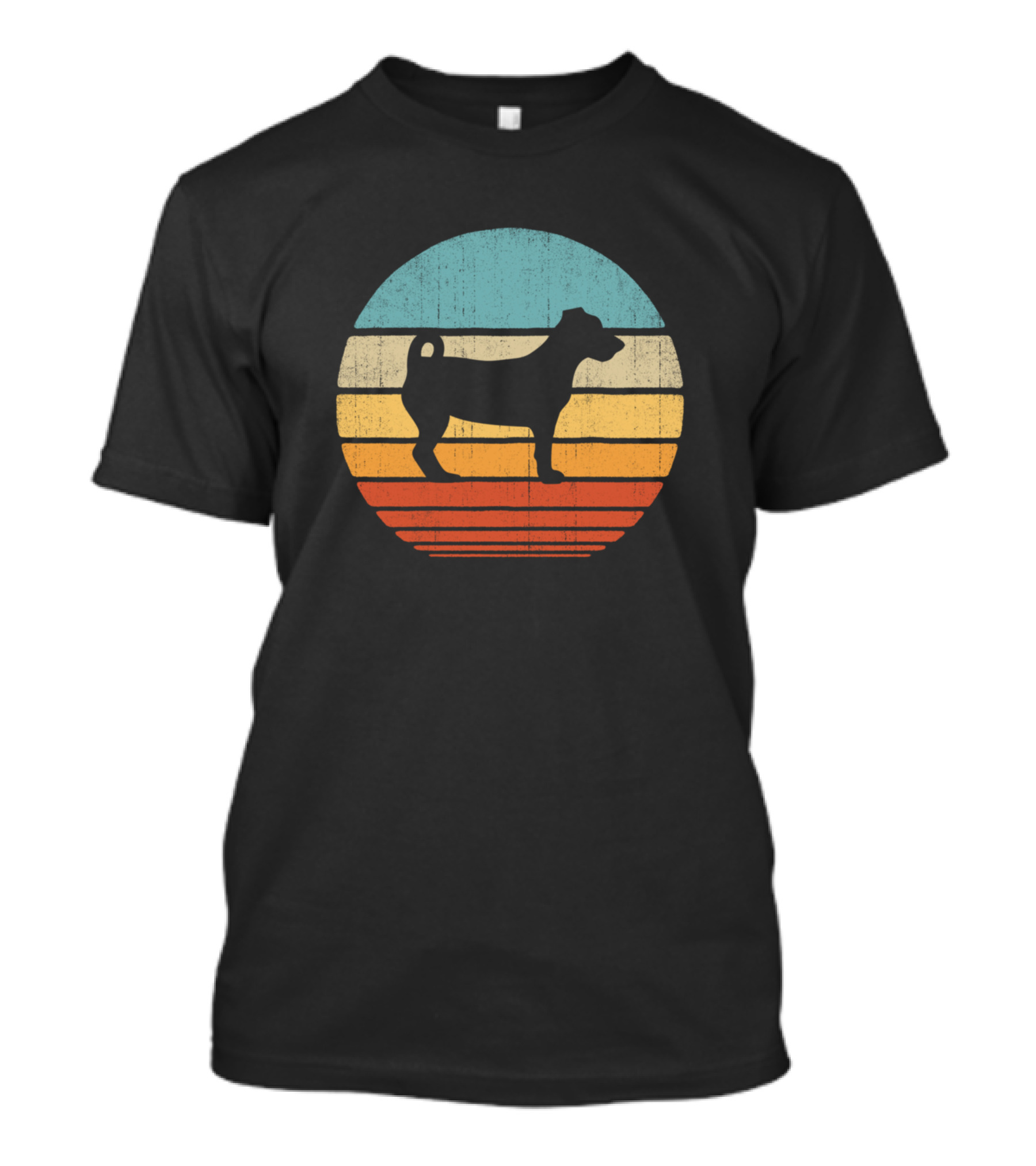 Jack Russell Retro Silhouette 60s 70s Vintage Dog Sun Stripes T-Shirt