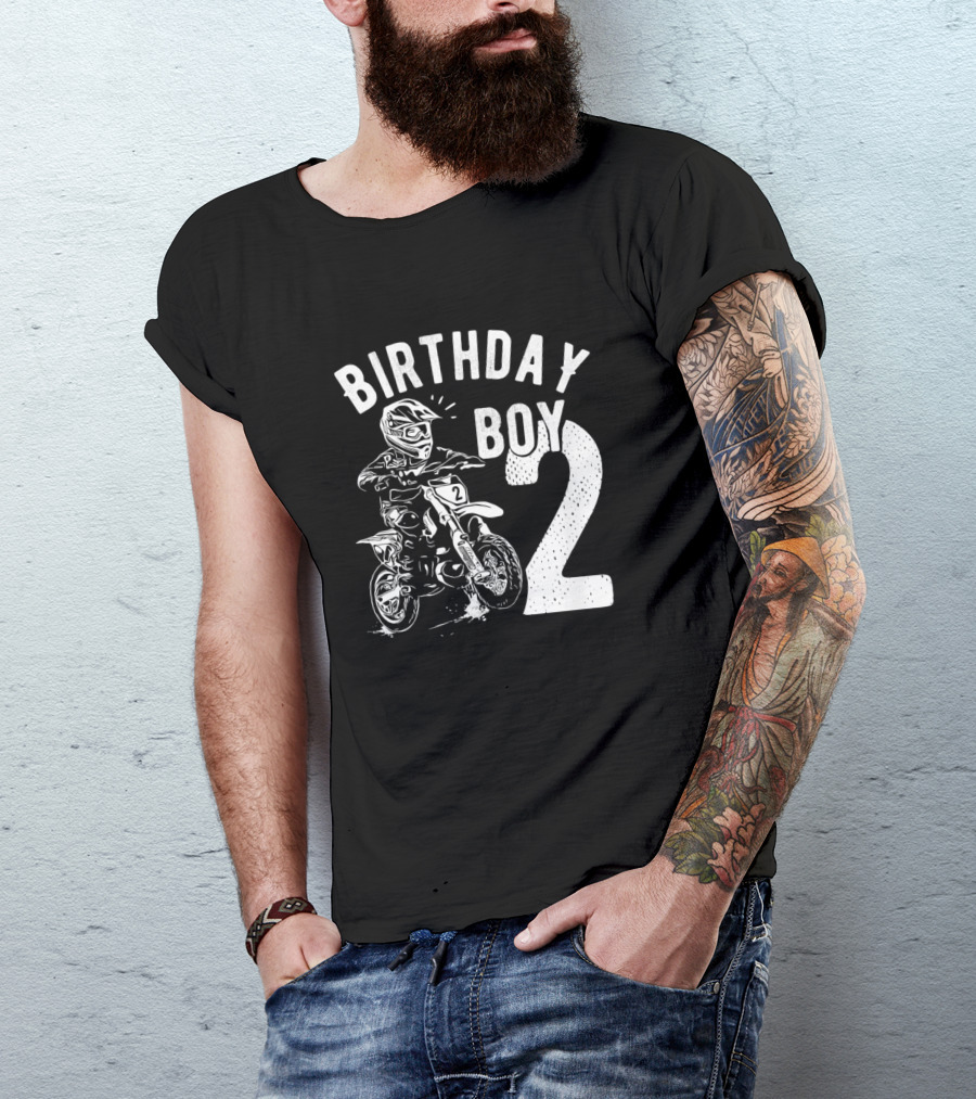 Birthday Boy 2 Years Old Dirt Bike Kid T-Shirt
