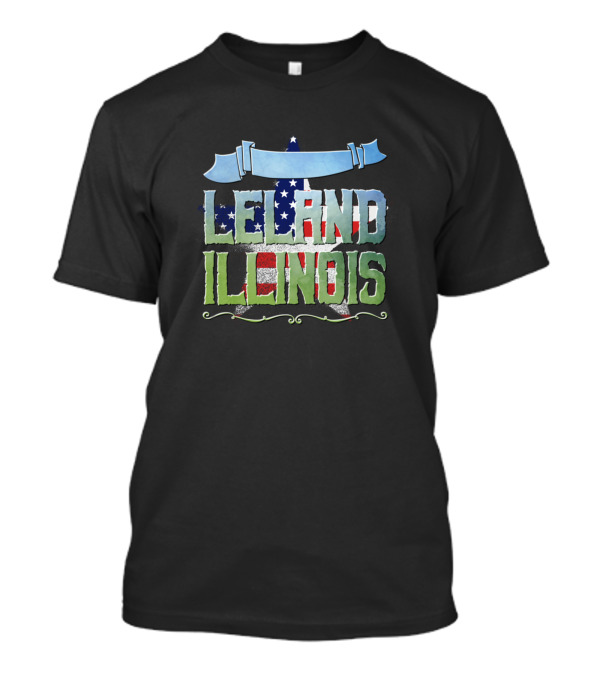 Leland Illinois American Flag Star T-Shirt