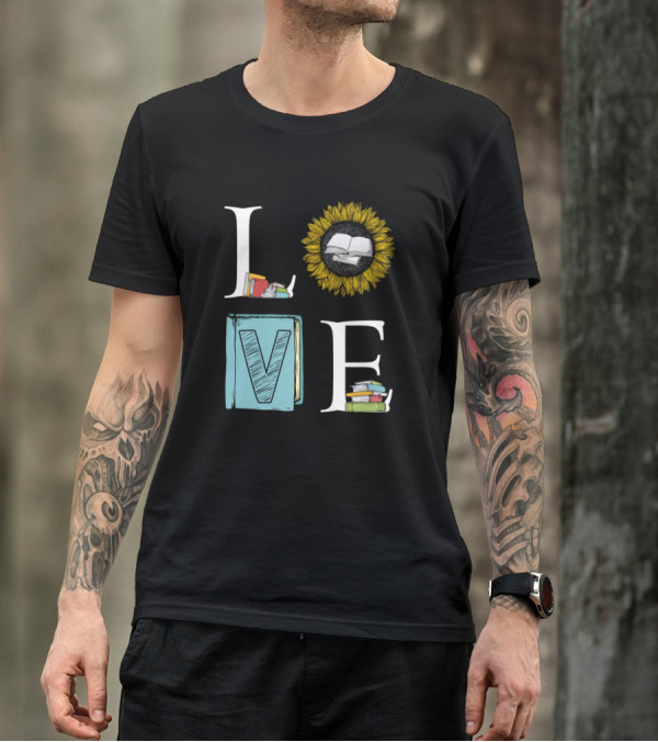 Love Book Lover Nerd Reading Books Sunflower T-Shirt