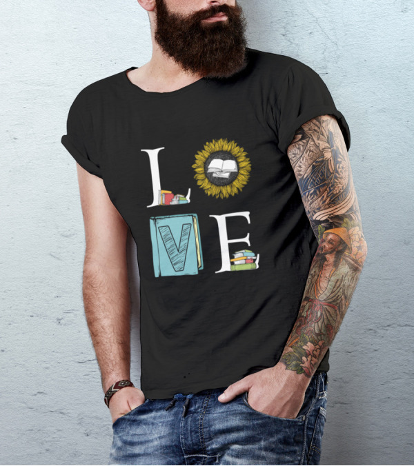 Love Book Lover Nerd Reading Books Sunflower T-Shirt