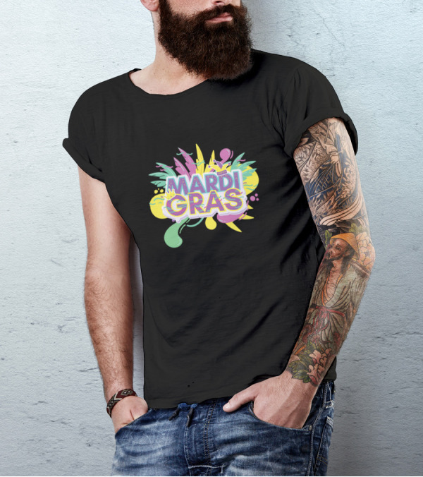 Mardi Gras Colorful Splash Men Kids Fat Tuesday T-Shirt